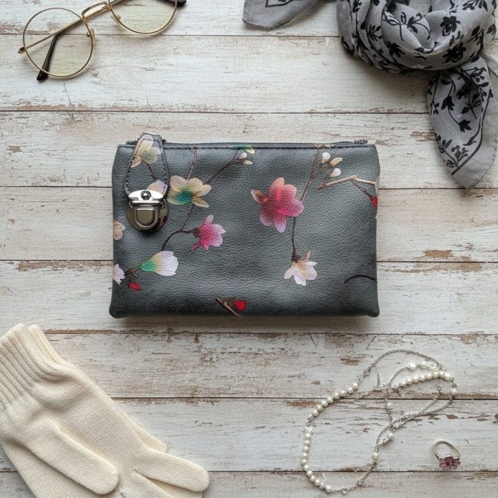 🛍️ Bundle Savings:Floral Wristlet Crossbody | Green-Gray Base | Convertible Bag